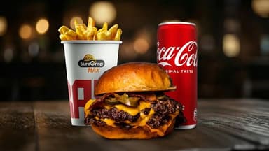 BBQ double + pomfrit + Coca cola 0.33l