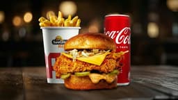 Original chicken burger + pomfrit + Coca cola 0.33l